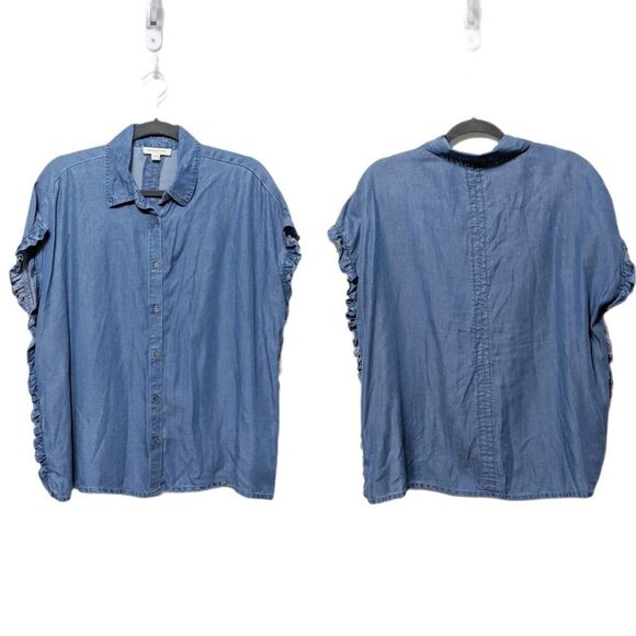 BEACHLUNCHLOUNGE Chambray Ruffle-Side Shirt M - Picture 1 of 7